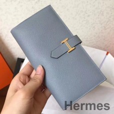 Hermes Blue Lin Epsom Bearn Gusset Wallet