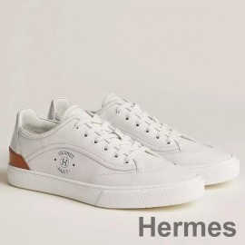 Hermes Men's Get Sneakers in White Calfskin