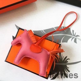 Hermes Rodeo Horse Bag Charm In Pink/Orange Leather